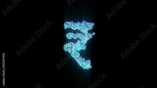 glowing blue diamonds or ice crystals alphabet - rupee sign on black, isolated - loop video photo