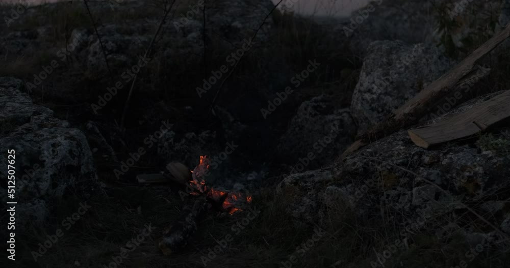 Campfire During Evening at Nightfall, No People Campfire During Evening at Nightfall, No People