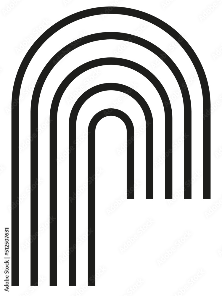 Rainbow, portal, arch with lines, geometric shape. Monochrome, grayscale, black stripes. Use for montage, overlay or texture. Isolated, transparent background
