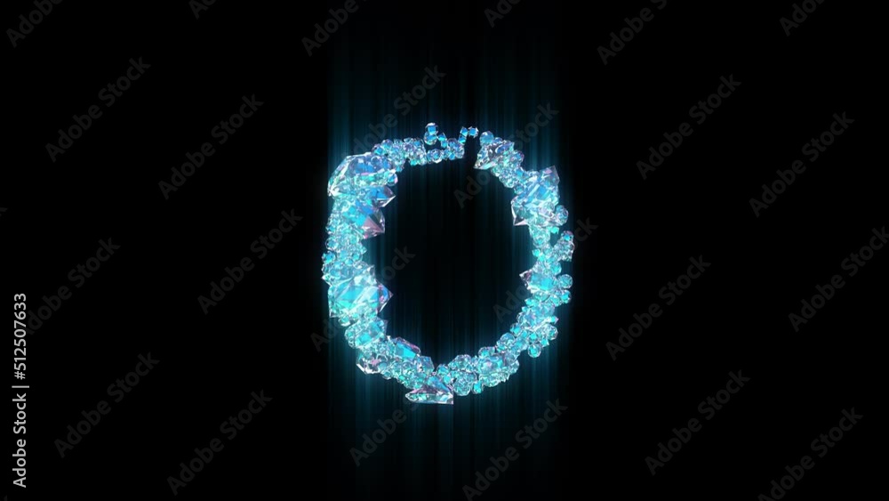 shining blue diamonds or ice crystals alphabet - letter O on black, isolated - loop video shining blue diamonds or ice crystals alphabet - letter O on black, isolated - loop video
