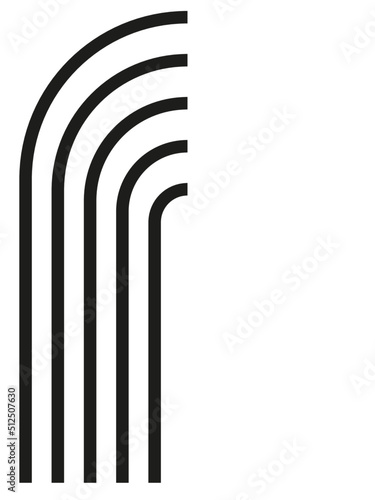 Rainbow, portal, arch with lines, geometric shape. Monochrome, grayscale, black stripes. Use for montage, overlay or texture. Isolated, transparent background
