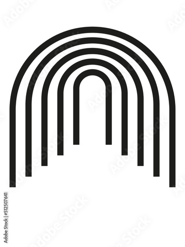 Rainbow, portal, arch with lines, geometric shape. Monochrome, grayscale, black stripes. Use for montage, overlay or texture. Isolated, transparent background