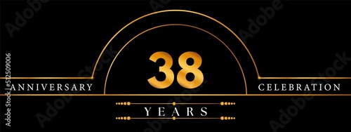 38 Anniversary Celebration Circle Gold Number Template Design. Poster Design For magazine, banner, happy birthday, ceremony, wedding, jubilee, greeting card and brochure.