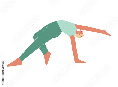 Vector isolated flat concept with female character. Sportive exercise with arm balance -  Wild Thing pose. Strong woman learns posture - Camatkarasana