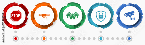 Home security  concept vector icon set, cctv system flat design web buttons, infographic template