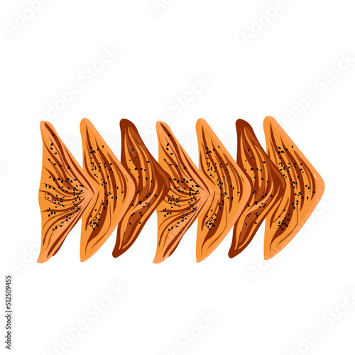 Many tasty samsas on white background, top view