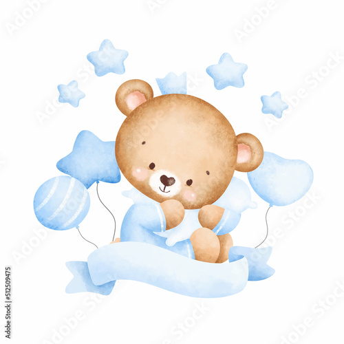 Cute baby teddy bear and balloons