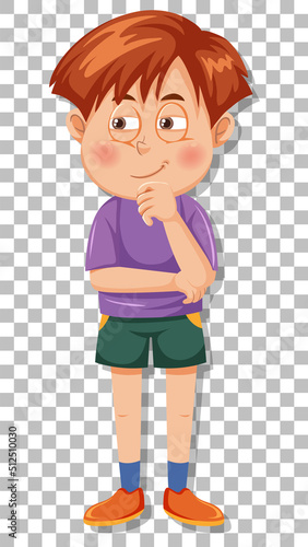 A shy boy cartoon character on grid background