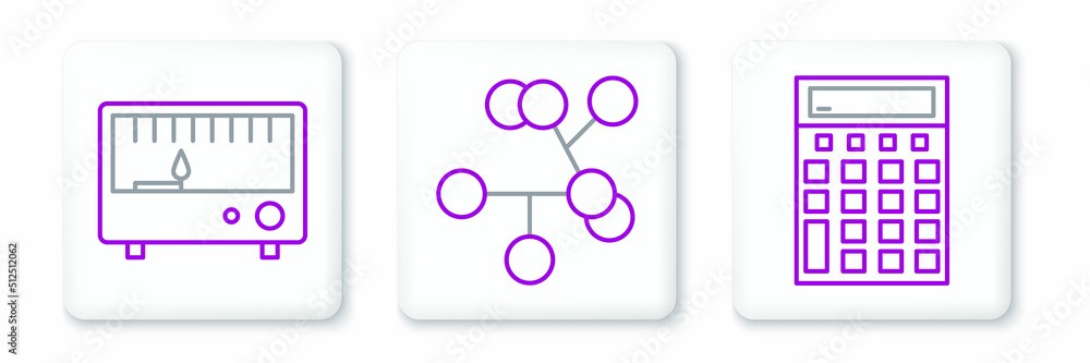 Set line Calculator, Electrical measuring instruments and Molecule icon. Vector Set line Calculator, Electrical measuring instruments and Molecule icon. Vector