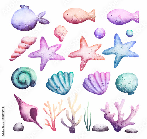 Watercolor set of sea creature