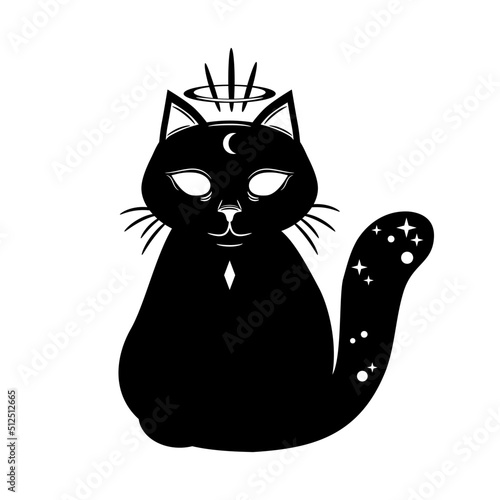 Black mystic sphynx cat witch magic with stars boho tattoo icon vector design.