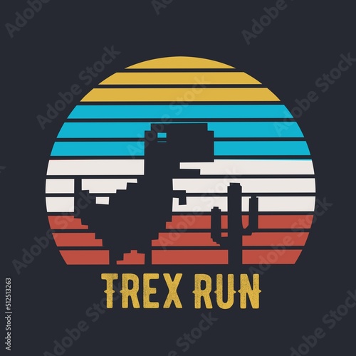 illustration vector of trex run in sunset view,perfect for print,apparel,etc.