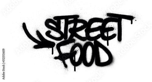 graffiti street food text sprayed in black over white
