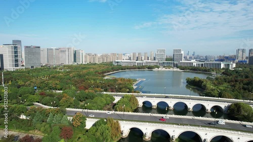 Urban environment of Shangxianhe Wetland Park in Wuxi, Jiangsu Province, China photo