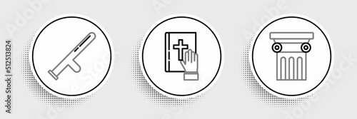 Set line Law pillar, Police rubber baton and Oath the Holy Bible icon. Vector