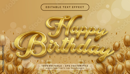 happy birthday 3d editable text effect gold color