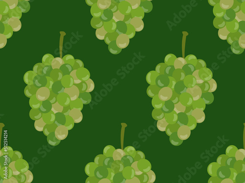 Bunches of green grapes seamless pattern. Wine grape variety on a green background. Design for printing on fabric, banners and wrapping paper. Vector illustration
