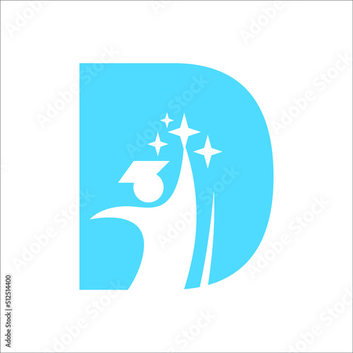 letter D logo with student graduation and star light