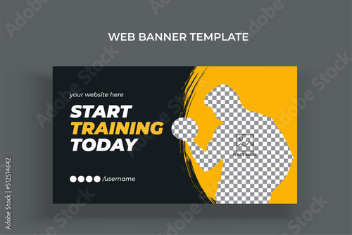 Youtube thumbnail and web banner template for gym fitness workout