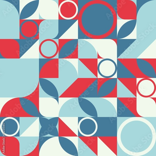 Abstract geometric backgrounds. Neo geo seamless pattern with colorful geometric shapes and simple geometrical figures.	