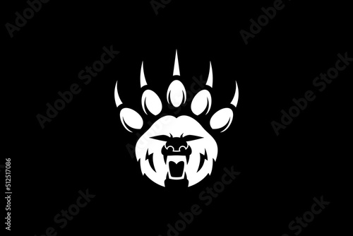 Bear paw claw vector logo with angry bear face head
