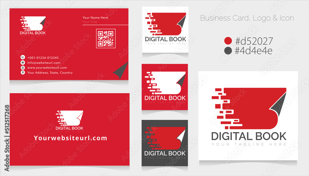 Digital book logo concept and icon design ideas. Book logo brand pack with a business card and color code. Digital book logo visiting card design ideas for a company 