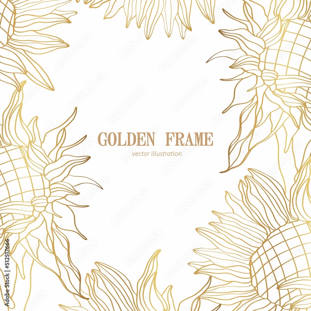 custom made wallpaper toronto digitalGolden sunflowers, leaves Background Illustration. Spring line flowers frame. Summer time border frame.