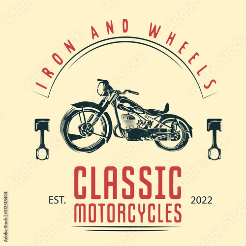 Vintage logo with motorcycles in 80s style. Modern logos for motorcycle workshops with skull, moto.