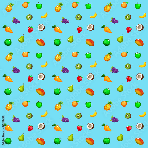 juicy fruity summer seamless pattern on color background with various fruits and berries
