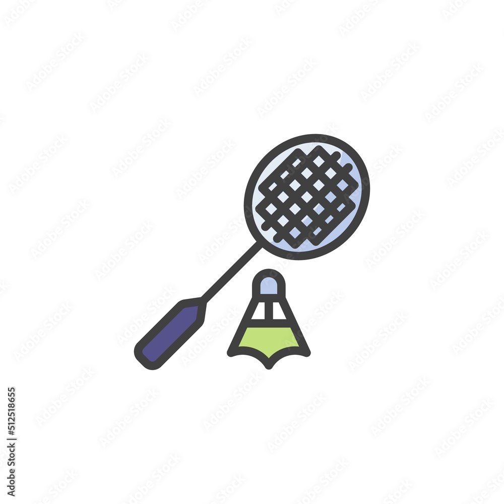 Badminton racket and shuttlecock filled outline icon Badminton racket and shuttlecock filled outline icon