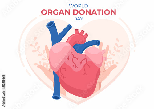 World Organ Donation Day with Kidneys, Heart, Lungs, Eyes or Liver for Transplantation, Saving Lives and Health Care in Flat Cartoon Illustration