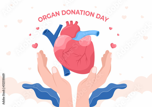 World Organ Donation Day with Kidneys, Heart, Lungs, Eyes or Liver for Transplantation, Saving Lives and Health Care in Flat Cartoon Illustration