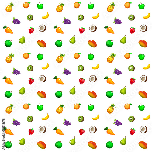 juicy fruity summer seamless pattern on white background with various fruits and berries