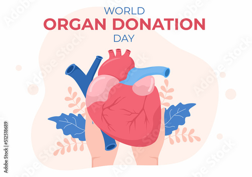 World Organ Donation Day with Kidneys, Heart, Lungs, Eyes or Liver for Transplantation, Saving Lives and Health Care in Flat Cartoon Illustration