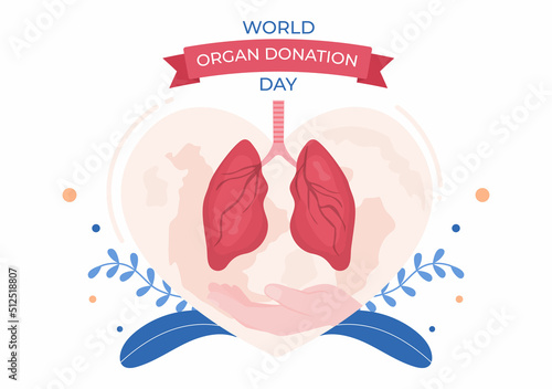 World Organ Donation Day with Kidneys, Heart, Lungs, Eyes or Liver for Transplantation, Saving Lives and Health Care in Flat Cartoon Illustration