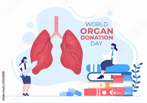 World Organ Donation Day with Kidneys, Heart, Lungs, Eyes or Liver for Transplantation, Saving Lives and Health Care in Flat Cartoon Illustration