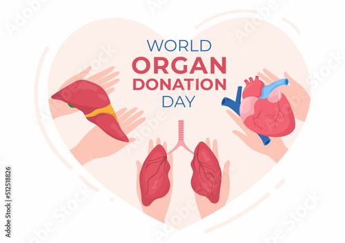 World Organ Donation Day with Kidneys, Heart, Lungs, Eyes or Liver for Transplantation, Saving Lives and Health Care in Flat Cartoon Illustration