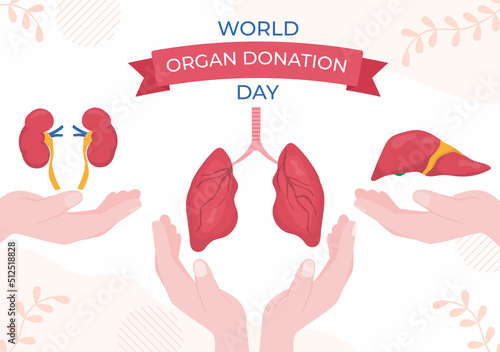 World Organ Donation Day with Kidneys, Heart, Lungs, Eyes or Liver for Transplantation, Saving Lives and Health Care in Flat Cartoon Illustration