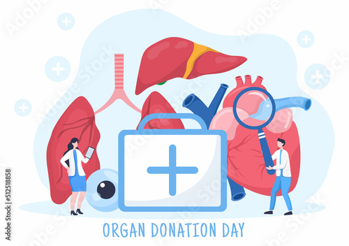 World Organ Donation Day with Kidneys, Heart, Lungs, Eyes or Liver for Transplantation, Saving Lives and Health Care in Flat Cartoon Illustration