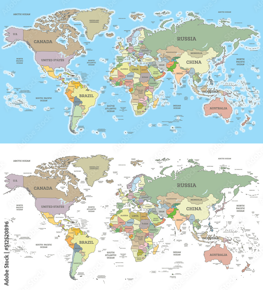 World Map Collection with Borders and Countries.