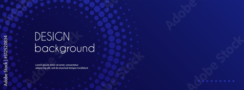 Navy blue abstract vector long banner. Business minimal background with halftone circle frame and copy space for text. Facebook header