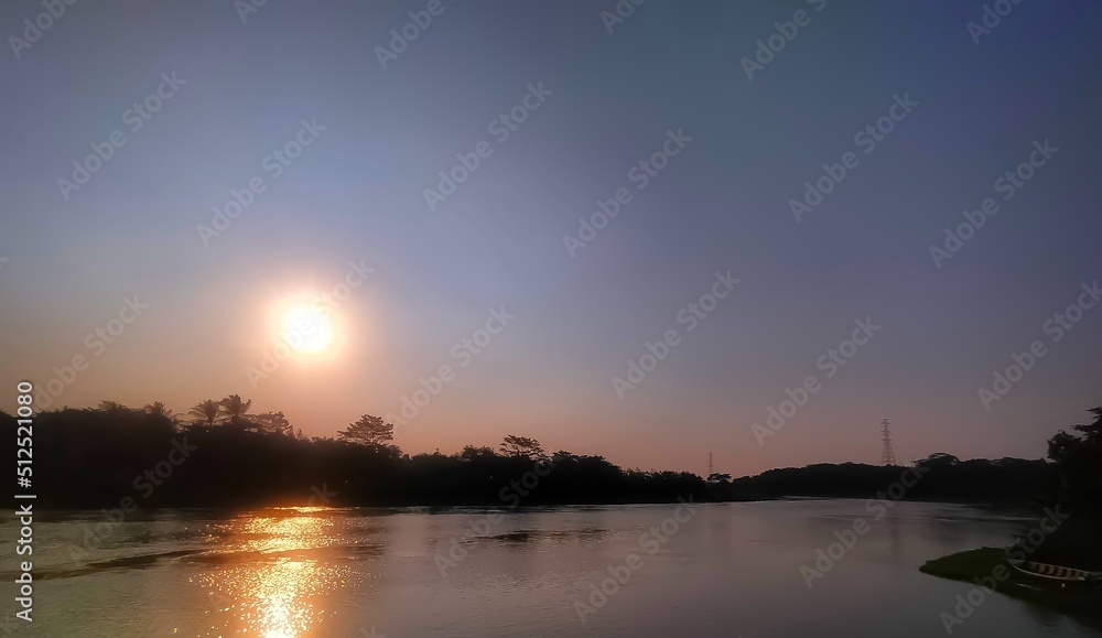 Fototapeta premium beautiful evening sky (sunset) over the lake