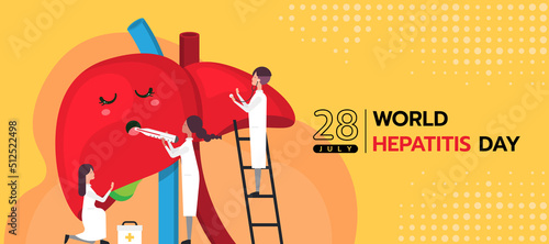 world hepatitis day - Doctors are helping to check health  the liver on yellow background vector design
