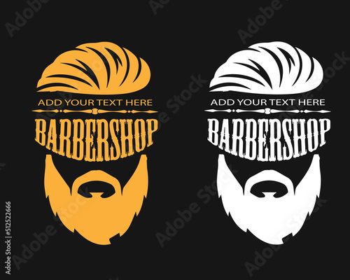 Barbershop logo design. Vintage lettering on a dark background with a skull. All objects, text are in separate groups.