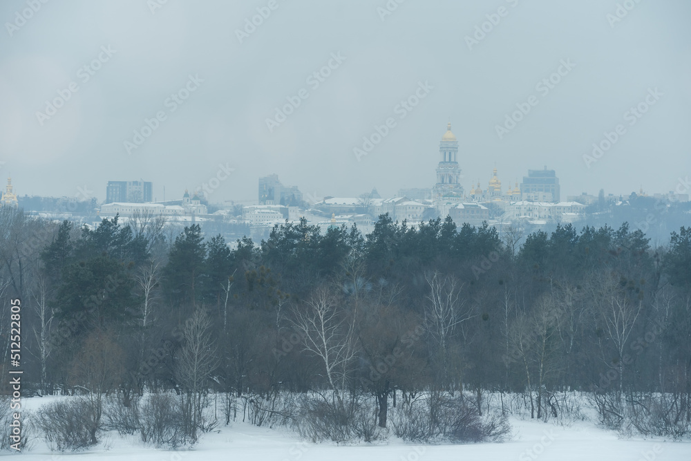 St. Sophia Cathedral in Kiev in winter snowfall. Ukraine.
