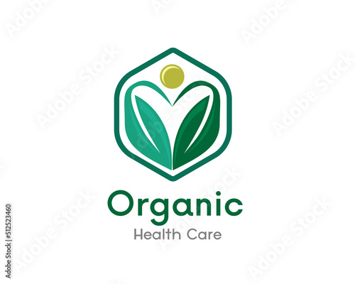 green eco Human fit hexagon care logo icon symbol template illustration inspiration
