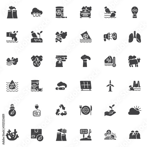 Ecology pollution vector icons set