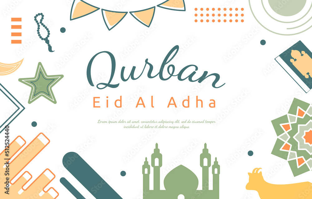 Fototapeta premium Eid Adha Mubarak Islamic Sacrifice Event Memphis Card Background