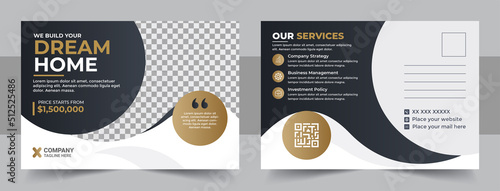 Modern business or marketing agency postcard template, Real Estate Agent and Construction Business Postcard Template
