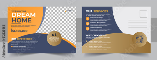 Corporate business or marketing agency postcard template, Real Estate Agent and Construction Business Postcard design
